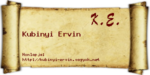 Kubinyi Ervin névjegykártya